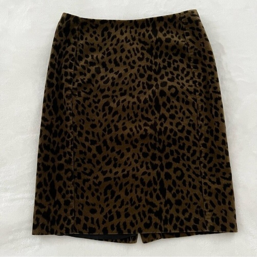 Betsey Johnson Vintage Y2K Green Velvet Leopard Print Pencil Skirt, Size 2